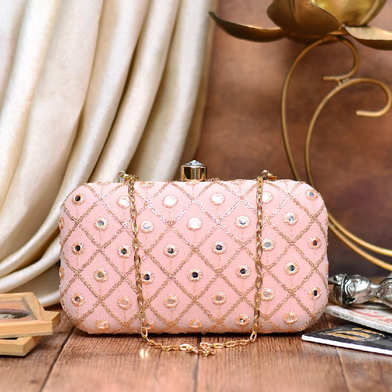 Bags For Free-Spirited And Artistic Styles Peach Embroidered Clutch