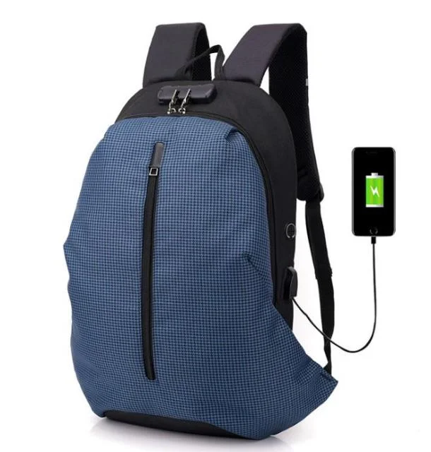 Bags For Personalized Gifts Blue Anti-theft Backpack With USB Charger