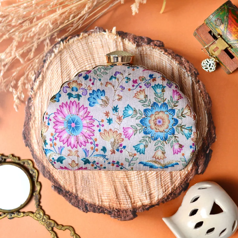 Modern And Limited-Time Offer Bags Pink-Blue Floral Moon Clutch