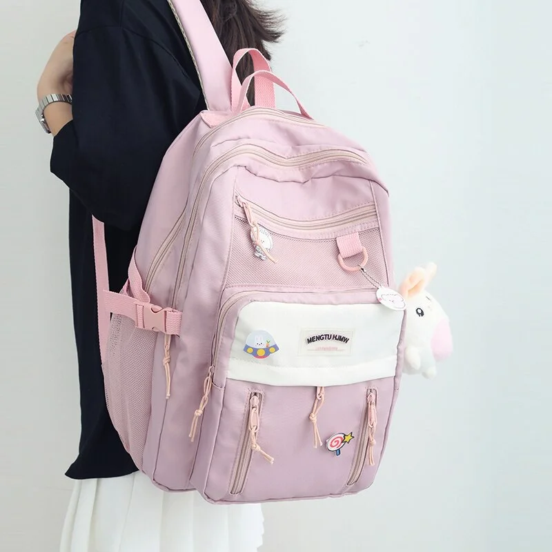 Holiday Gift Bags For Christmas Pink Bookbag Preppy School Backpacks Waterproof Nylon Girl Schoolbag Women College Backpacks Teens Multi-pocket Travel Bag