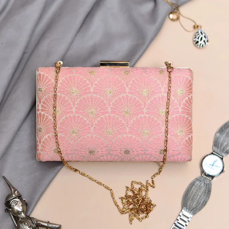 Chic Bags For Office Professionals And Urban Dwellers Pink Brocade Clutch