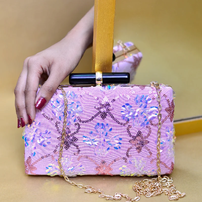 Eco-Friendly Bags For Sustainable Fashion Lovers Pink Floral Sequins Clutch