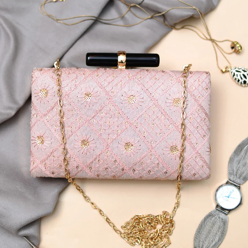 Anti-Theft And Budget-Friendly Bags Pink Sequins Embroidered Clutch