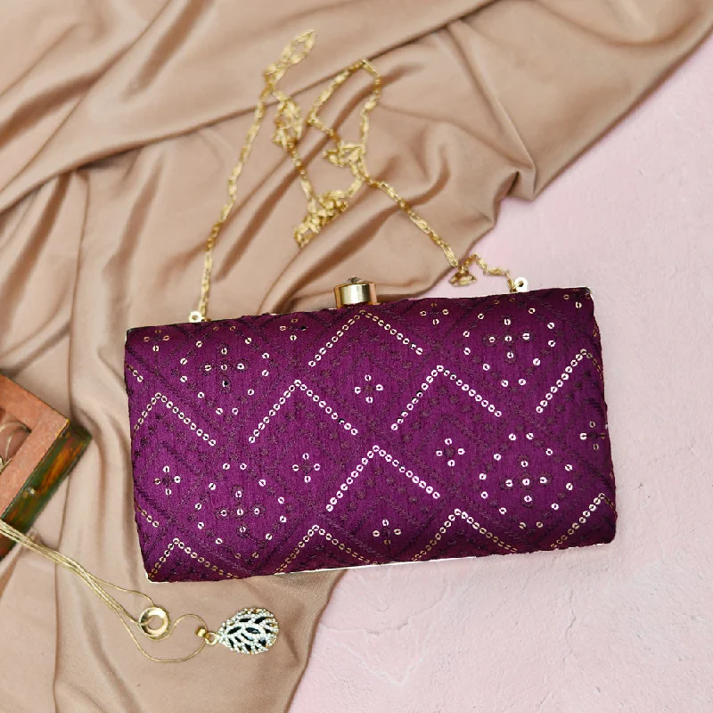 Limited-Time Offer On Trendy Bags Purple Embroidered Rectangular Clutch