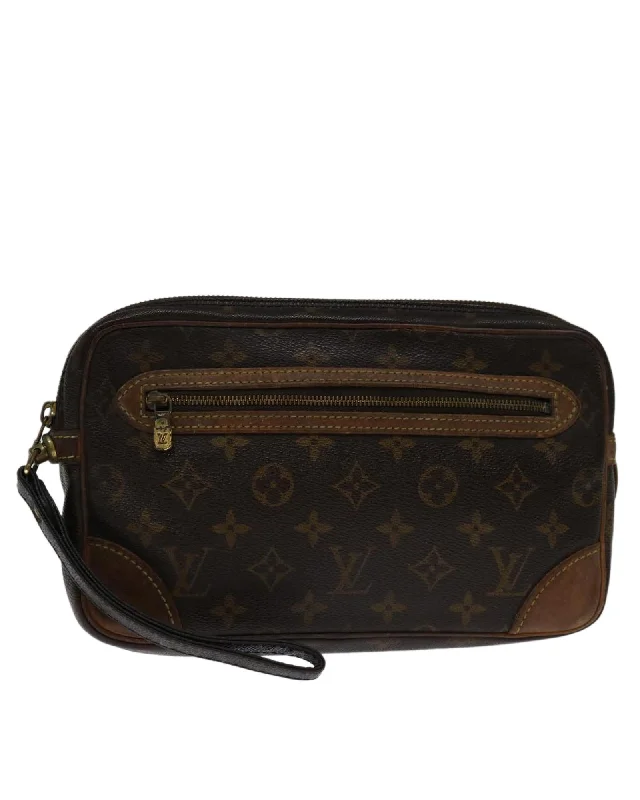 Compact Bags For Minimalist Travelers Monogram Canvas Clutch Bag with Dragonne - Authentic LV