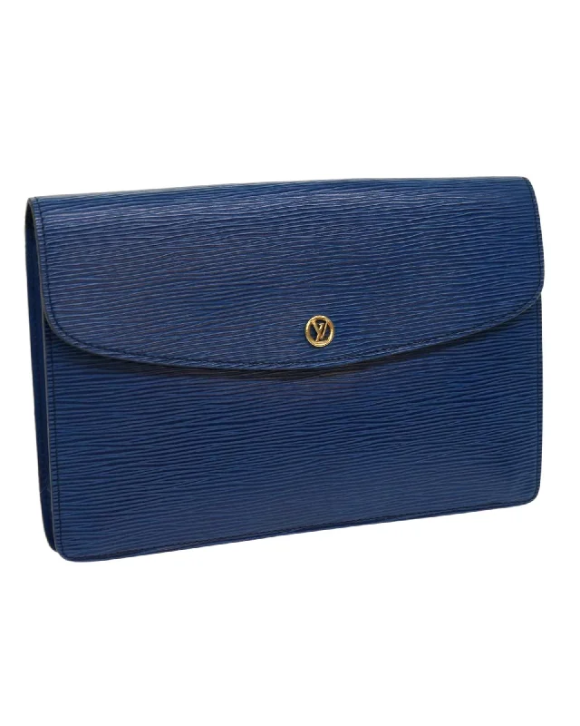 Lightweight And Affordable Bags Blue Epi Leather Clutch Bag with Gold-tone Hardware