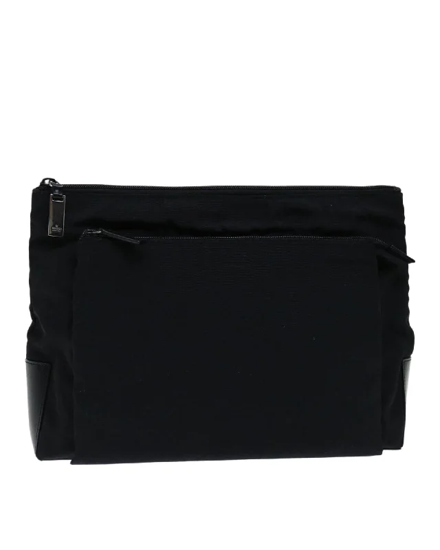 Bags With Discounts Black Nylon Clutch Bag with Metal Fittings - Made in Italy