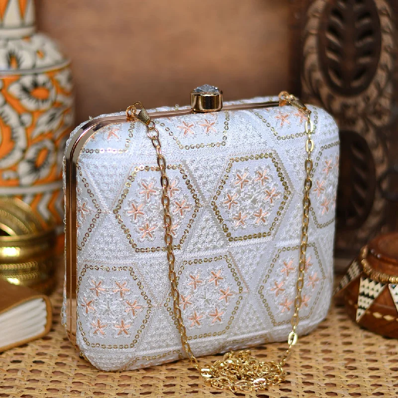 Trendy Bags White Hexagon Style Clutch