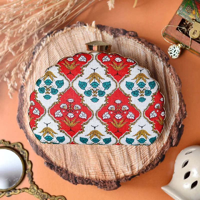 Trendy Bags For Sales White-Red Embroidered Moon Clutch