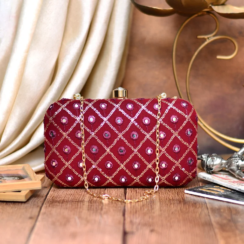 Seasonal Clearance Bags For Summer, Winter, Etc. Wine Embroidered Clutch