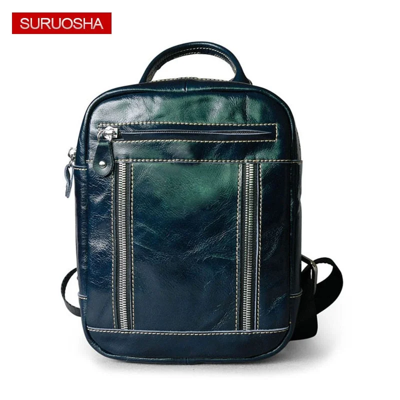 Bags For Free-Spirited And Artistic Styles Women Genuine Leather Backpack Blue Sea