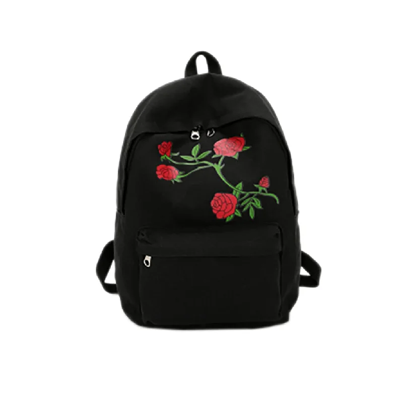 Eco-Friendly Bags With Discounts Women Girls Embroidery Rose School Bag Travel Backpack