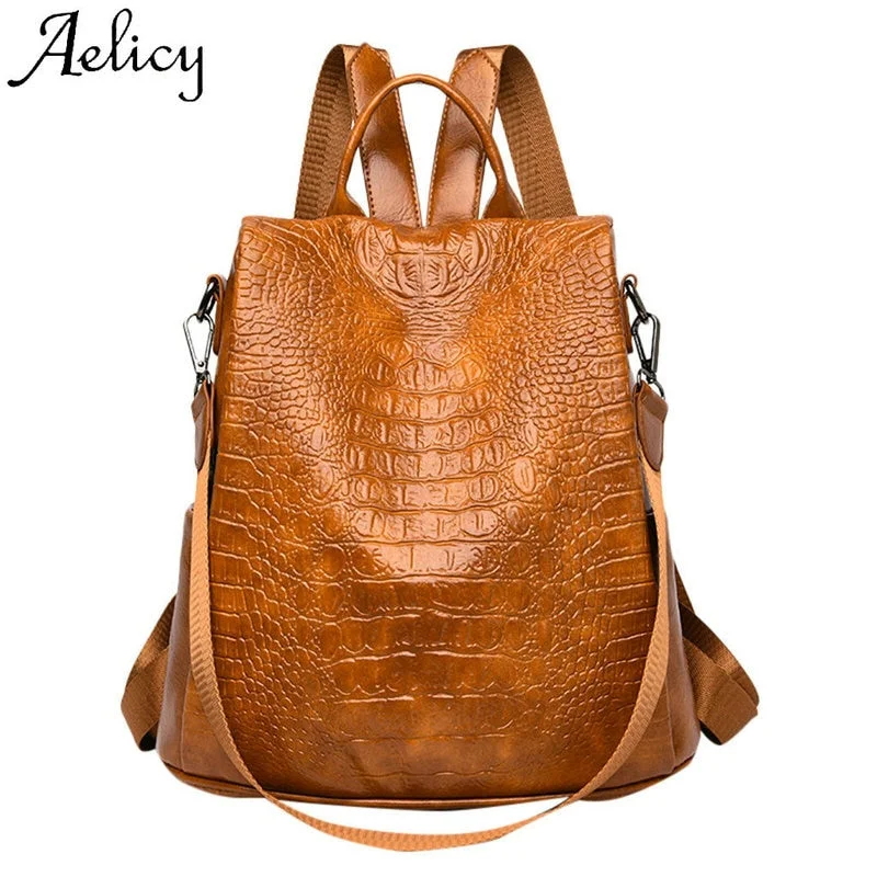 Trendy Bags For Teenage Girls Women's Backpacks Phone Pocket High Quality Lady Crocodile Pattern