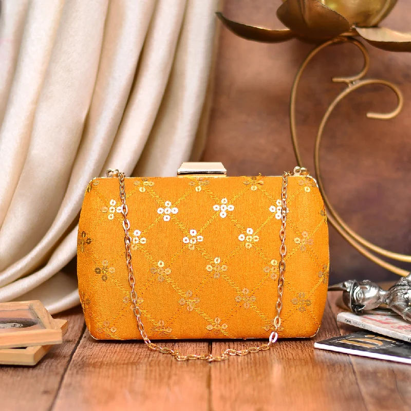 Lightweight Bags For Senior Travelers Yellow Embroidered Clutch