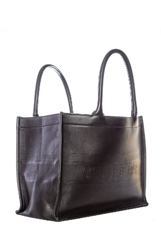 Bag For Modern Fashion Christian Dior Black Leather Embossed Logo Tote