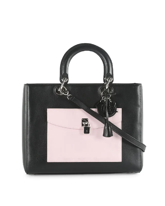 Luxury Bags For Working Professionals CHRISTIAN DIOR Black Leather Limited Edition Pocket Large Lady Dior Tote Bag