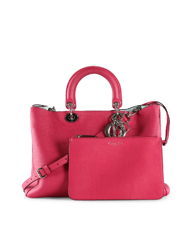 Clearance Bags For Budget Shoppers CHRISTIAN DIOR Fuchsia Pebbled Leather Large Diorissimo Shopper Tote Bag