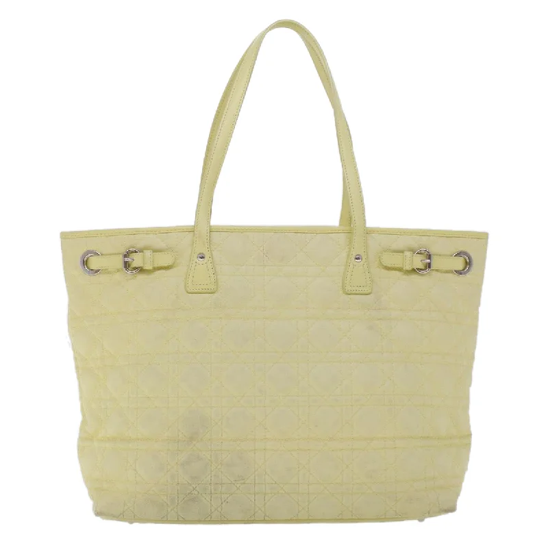 Senior Travelers CHRISTIAN DIOR Lady Dior Canage Tote Bag Coated Canvas Yellow Auth bs5871