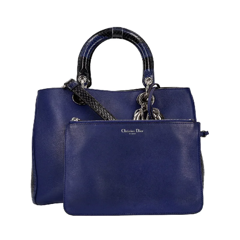 Clearance-Priced Bags CHRISTIAN DIOR Leather/Python Diorissimo Tote Blue