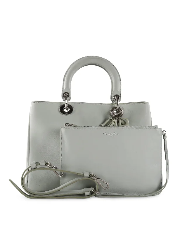 Luxury Bags On Sale CHRISTIAN DIOR Light Grey Leather Medium Diorissimo Tote Bag