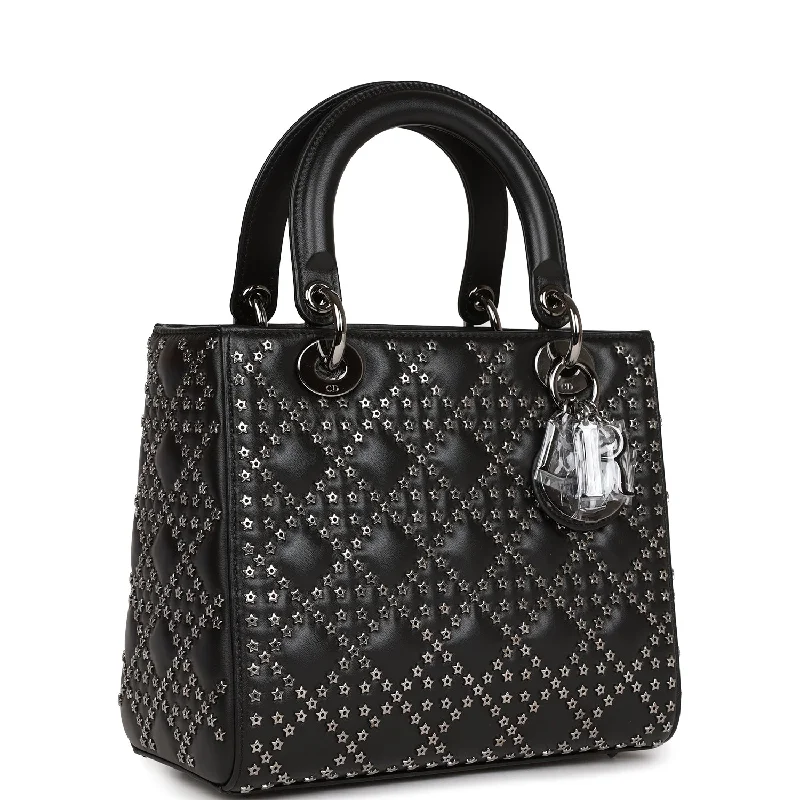 Cyber Monday Discounts On Bags Christian Dior Lucky Star Medium Lady Dior Tote Black Lambskin Ruthenium Hardware