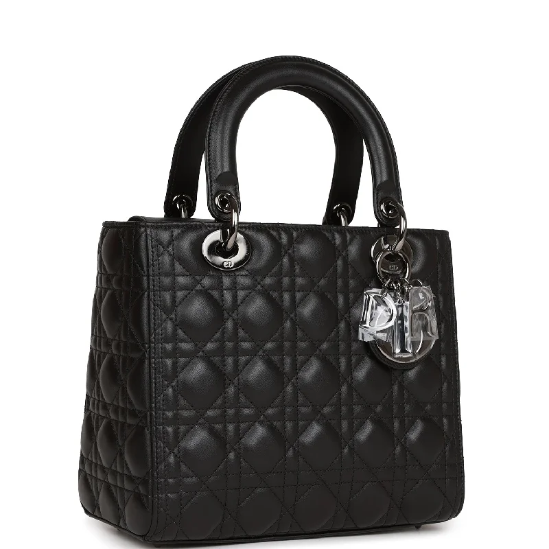 Romantic Valentine's Day Bags With Promotions Christian Dior Medium Lady Dior Tote Black Lambskin Ruthenium Hardware