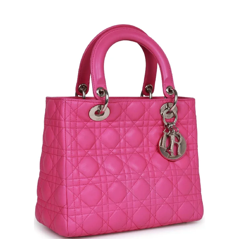 Stylish And Affordable Bags For Every Occasion Christian Dior Medium Lady Dior Tote Fuchsia Lambskin Silver Hardware