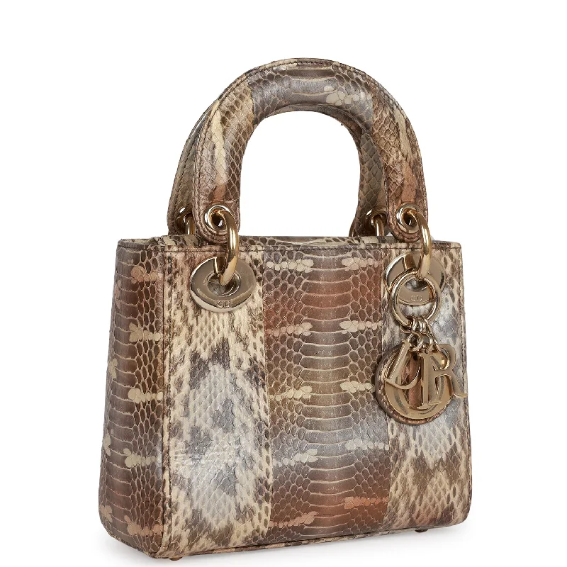 Rustic Bags For Outdoor And Nature-Inspired Looks Christian Dior Mini Lady Dior Tote Python Gold Hardware