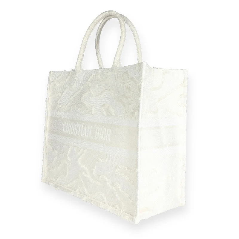 Black Friday Deals On Stylish Handbags CHRISTIAN DIOR White Camouflage Embroidery Large Book Tote