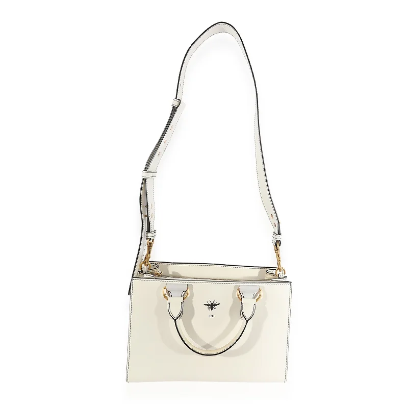 Valentine's Day CHRISTIAN DIOR White Smooth Leather D-Bee Tote