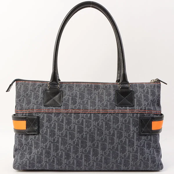 Halloween-Themed CHRISTIAN DIOR Flightline Denim Trotter Pattern Logo Plate Tote Bag Indigo/Orange