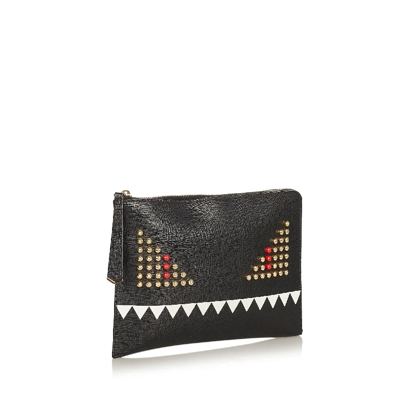 Bags With Tsa-Approved Features Fendi Monster Leather Clutch Bag (SHG-26144)