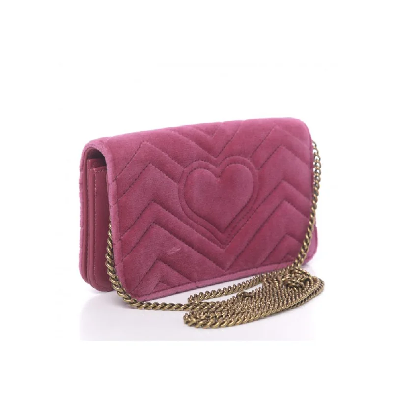 Party Bags For New Year's Eve And Special Occasions Gucci 488426 2149 Women's Raspberry Pink Velvet Mini Clutch Bag (GG2065)