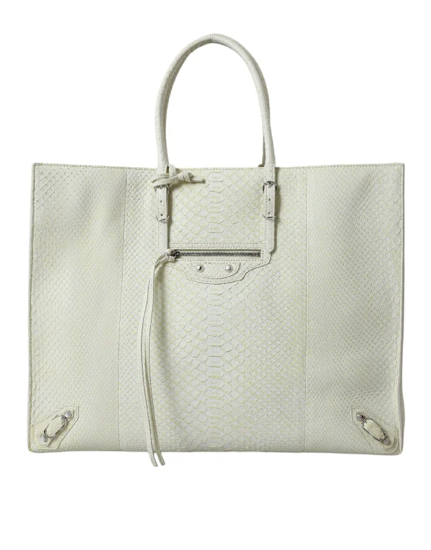 Limited-Time Offer On Trendy Bags Balenciaga Chic Leather Tote in White & Yellow