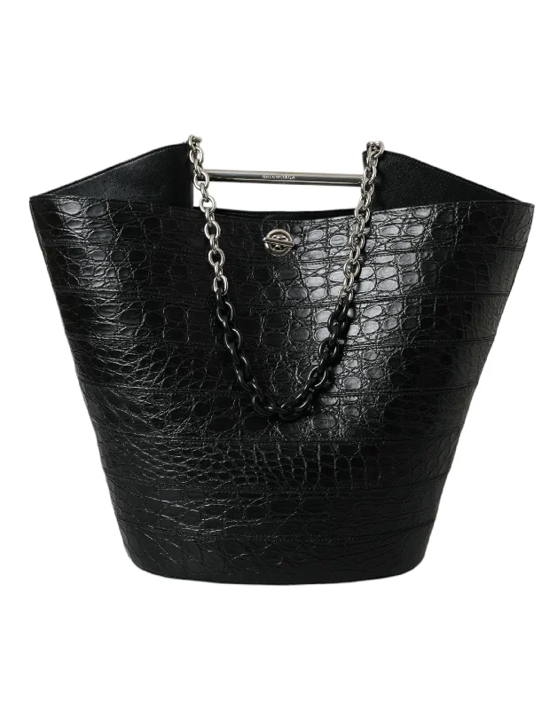 Luxury Seekers Balenciaga Elegant Black Leather Maxi Bucket Bag