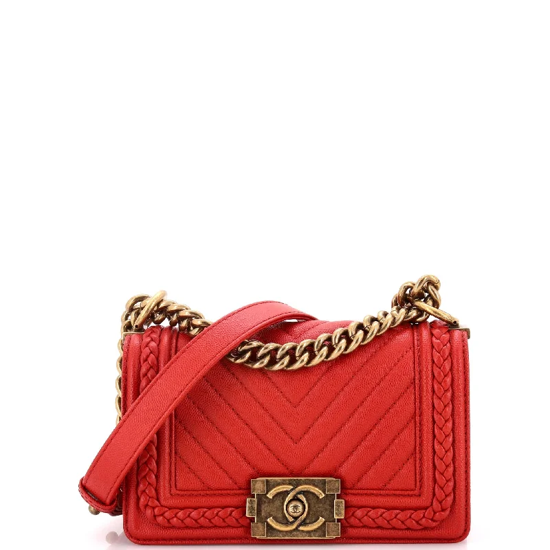 Luxurious But Budget-Friendly Bags Braided Boy Flap Bag Chevron Caviar Small