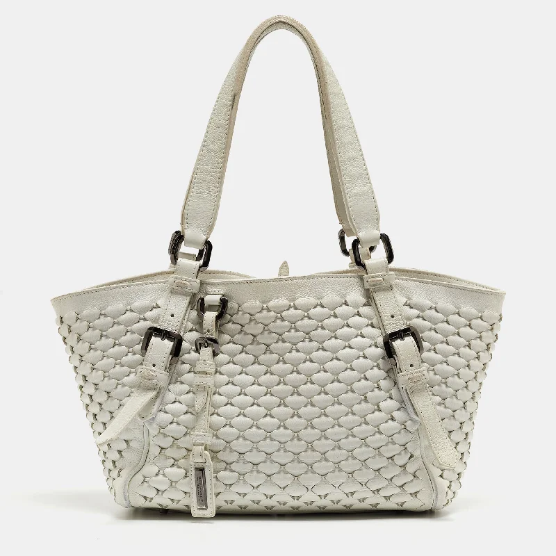 Tote Bag For Office Use Burberry White Woven Leather Tote