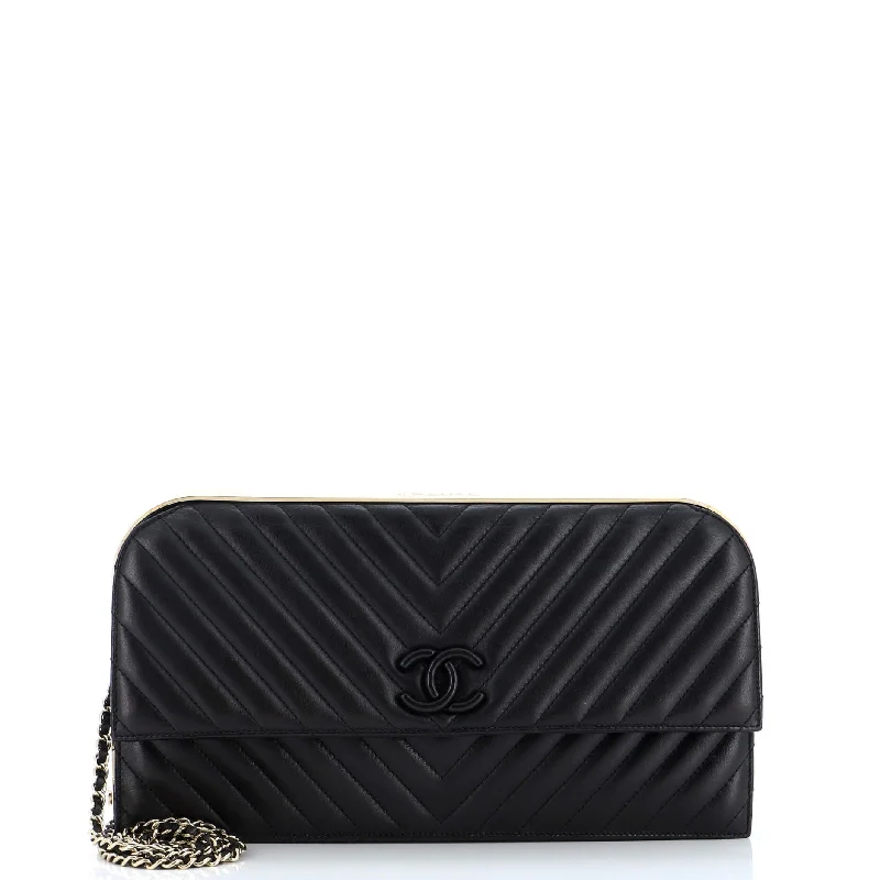 Luxury Bags With Premium Materials And Craftsmanship CC Frame Clutch Chevron Lambskin