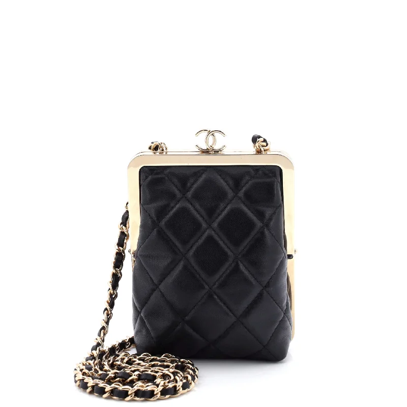 High-Quality Bags CC Frame Clutch with Chain Quilted Lambskin and Plexiglass