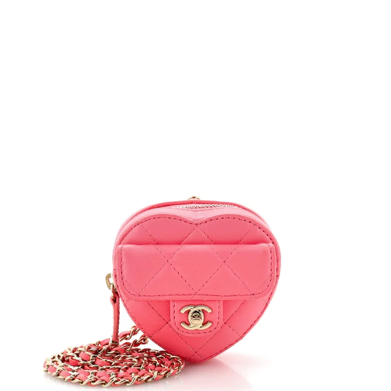 Anti-Theft And Budget-Friendly Bags CC in Love Heart Chain Necklace Zip Coin Purse Quilted Lambskin