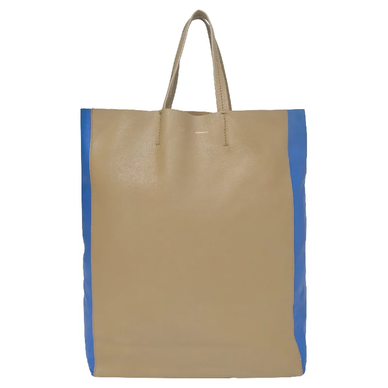 Trendy And Discounted Designer Handbags Celine Bicolor Cabas Tote Bag in Beige and Blue Leather