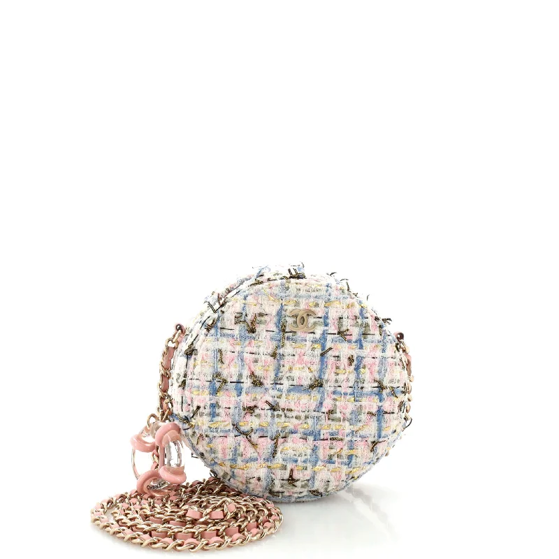 Spacious And Discounted Bags Charm Round Clutch with Chain Quilted Tweed