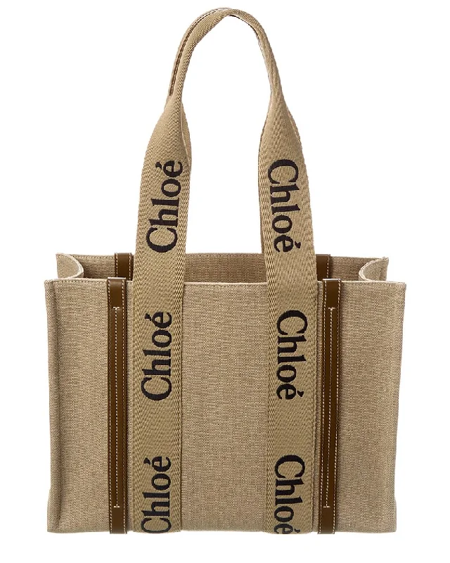 Black Friday Deals On Stylish Handbags Chloé Woody Medium Linen & Leather Tote