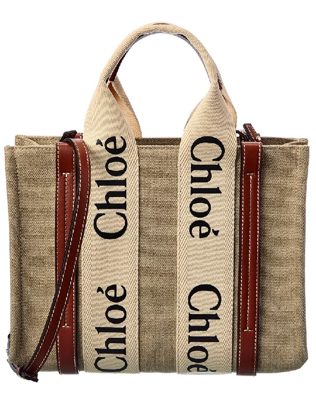 Luxury Bags On Sale Chloé Woody Small Canvas & Leather Tote