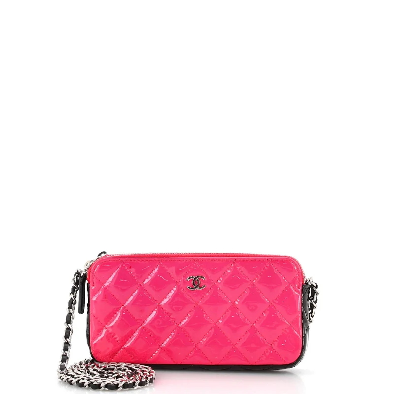 Bags For Outdoor Adventures Double Zip Clutch with Chain Quilted Patent