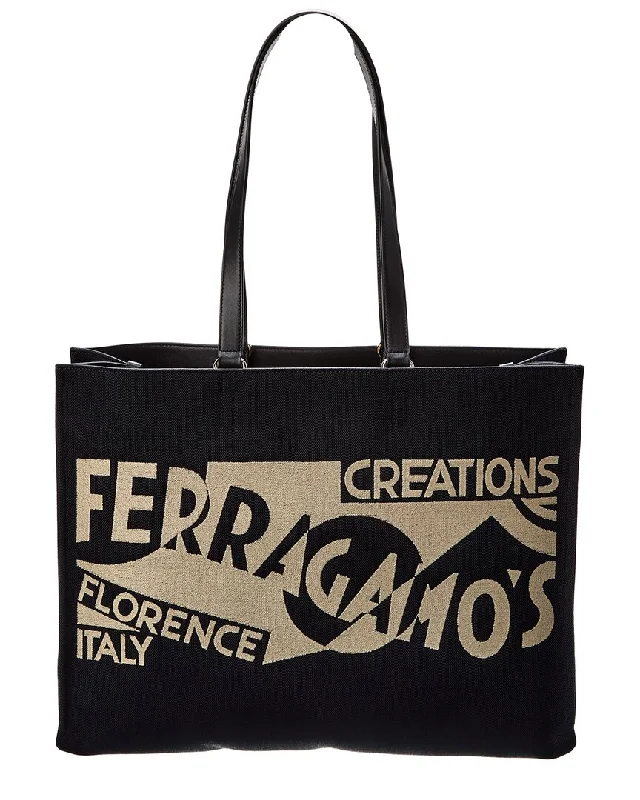 Halloween-Themed Ferragamo Logo Large Leather-Trim Tote