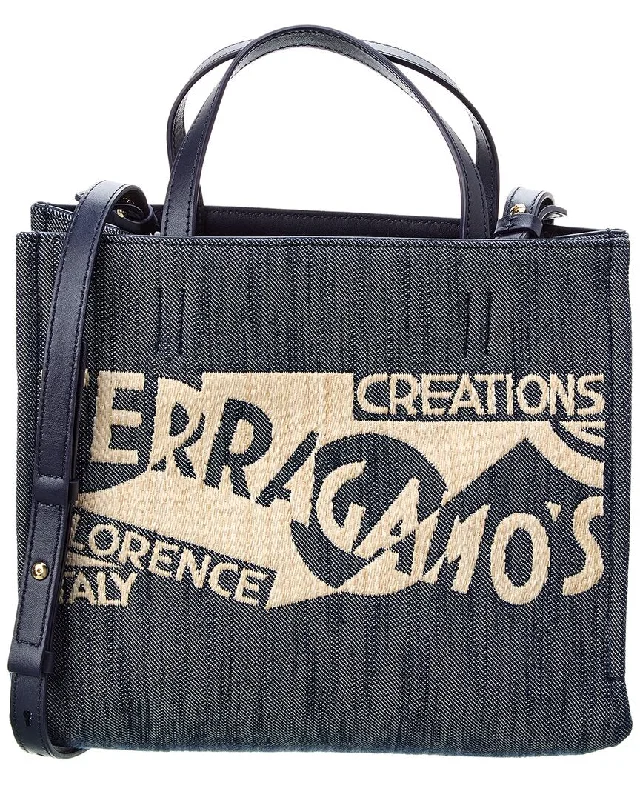 Eco-Friendly Bags With Discounts Ferragamo Logo Small Canvas & Leather Tote