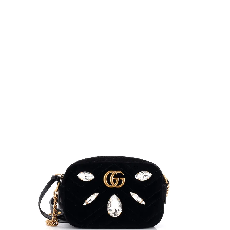 Party Bags For New Year's Eve And Special Occasions GG Marmont Shoulder Bag Crystal Embellished Matelasse Velvet Mini