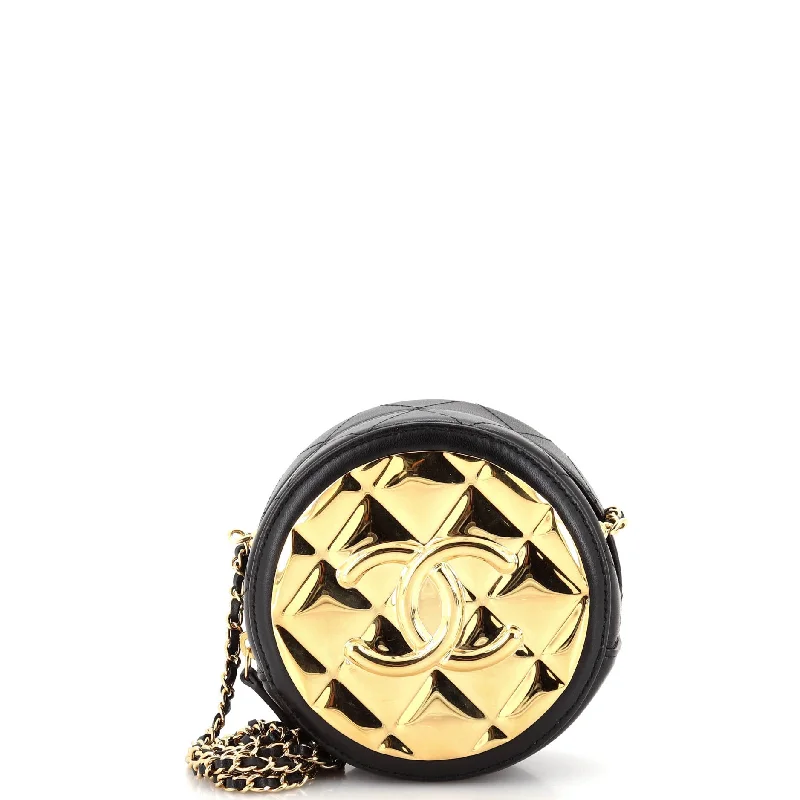 Handbag For Women Golden Plate Round Clutch with Chain Quilted Metal and Lambskin Mini