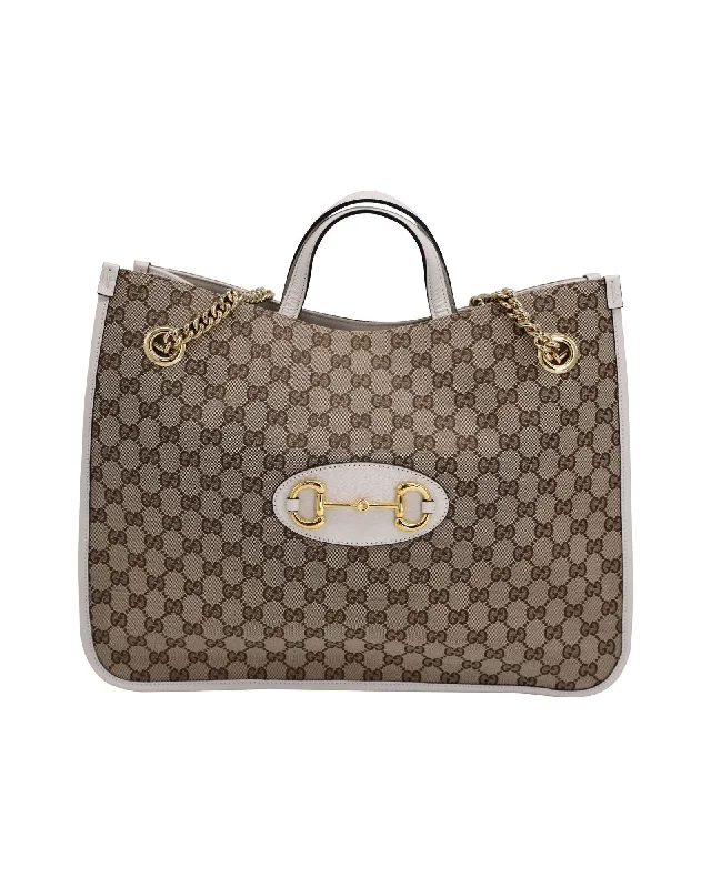 Limited-Time Offers On Trendy And Stylish Bags Gucci 1955 Horsebit Large Tote Bag in White Canvas and Leather